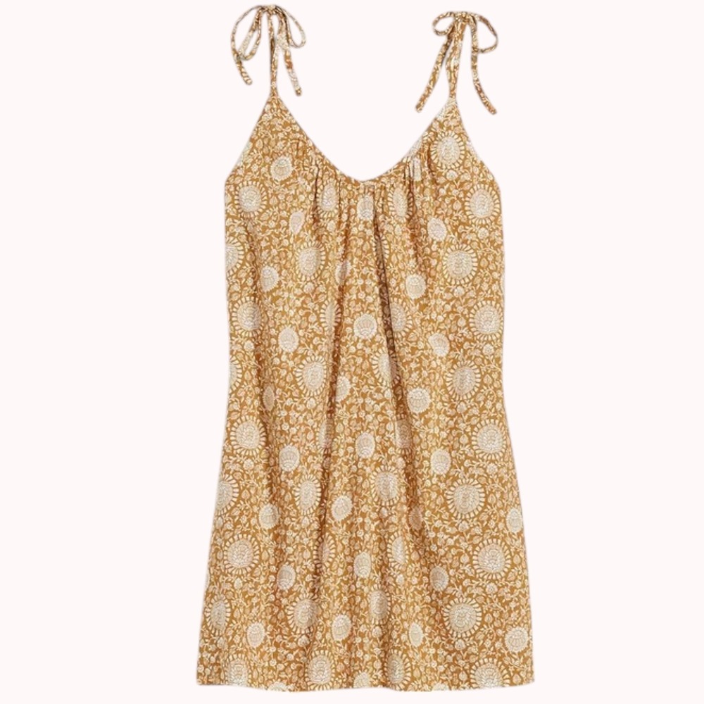 Old Navy Swing Dress 4X‎ Brown Mini Tie-Shoulder Pockets Ditsy Floral - Picture 2 of 4